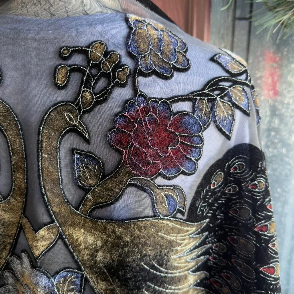 Silk Burnout Velvet Peacock Scarf Wrap Shawl sparkle Fringe 21 x 60